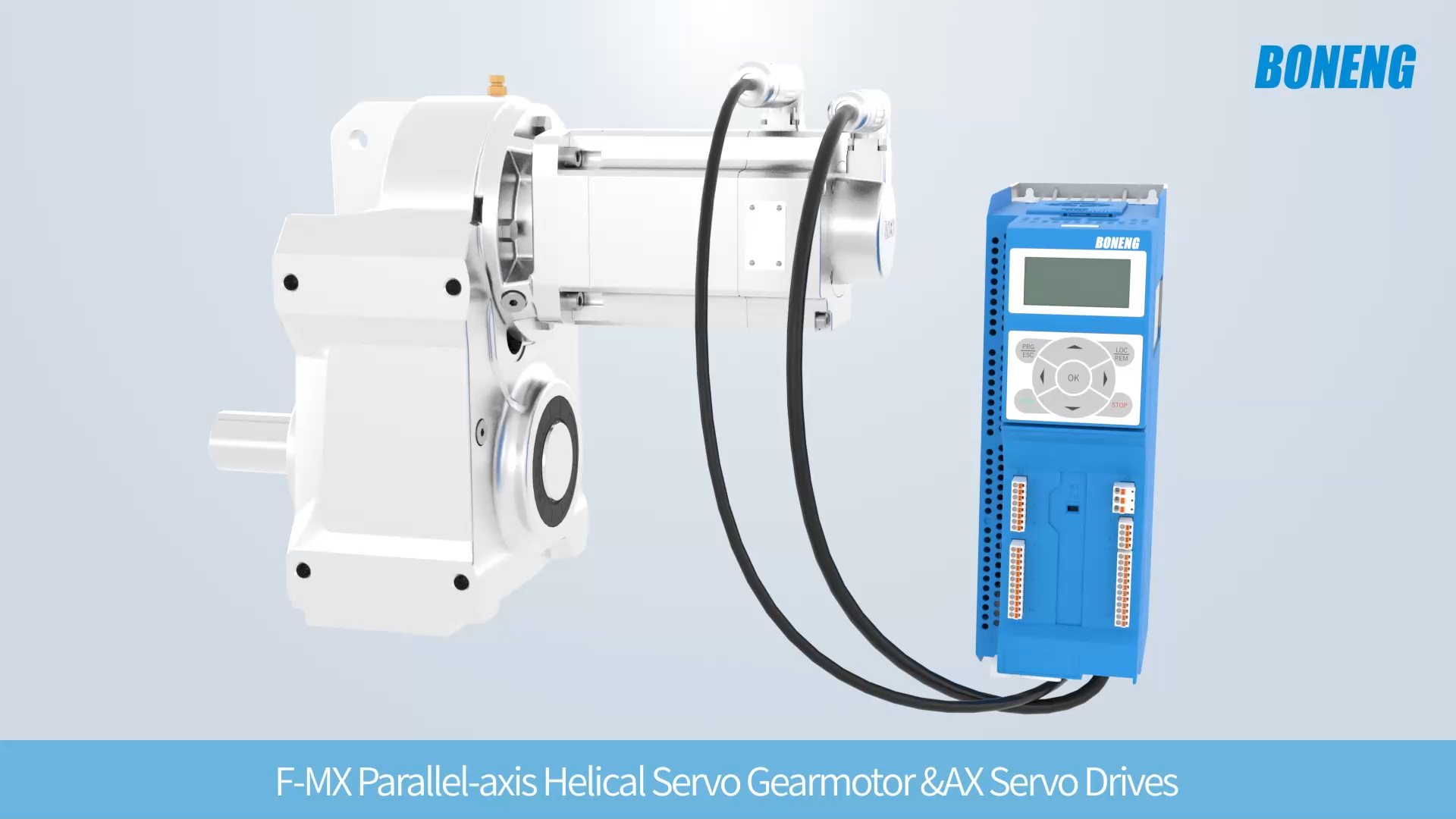 Motorreductor de servo helicoidal de ejes paralelos F‑MX & servoaccionamiento AX